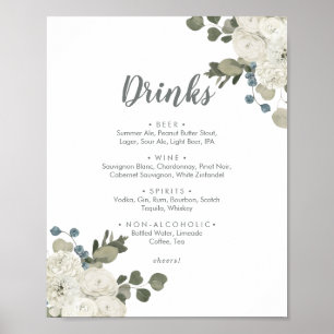 Poster Sinal de Menu de Bebidas de Casamento Floral de In