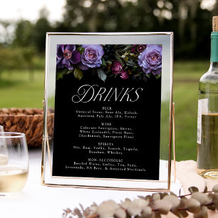 Poster Sinal de Menu de Bebidas de Casamento Floral Roxo