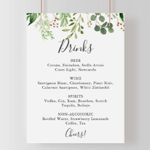 Poster Sinal de Menu de Bebidas de Casamento Floral Simpl