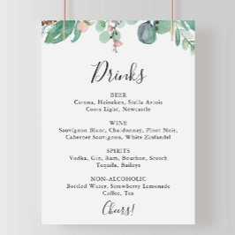 Poster Sinal de Menu de Bebidas de Casamento Floral Tropi
