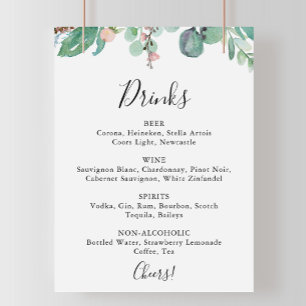 Poster Sinal de Menu de Bebidas de Casamento Floral Tropi