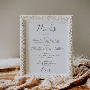 Poster Sinal de Menu de Bebidas de Casamento Folha Mínima
