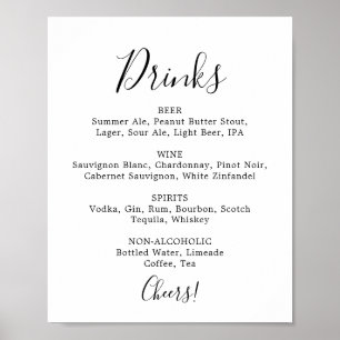 Poster Sinal de Menu de Bebidas de Casamento Minimalista