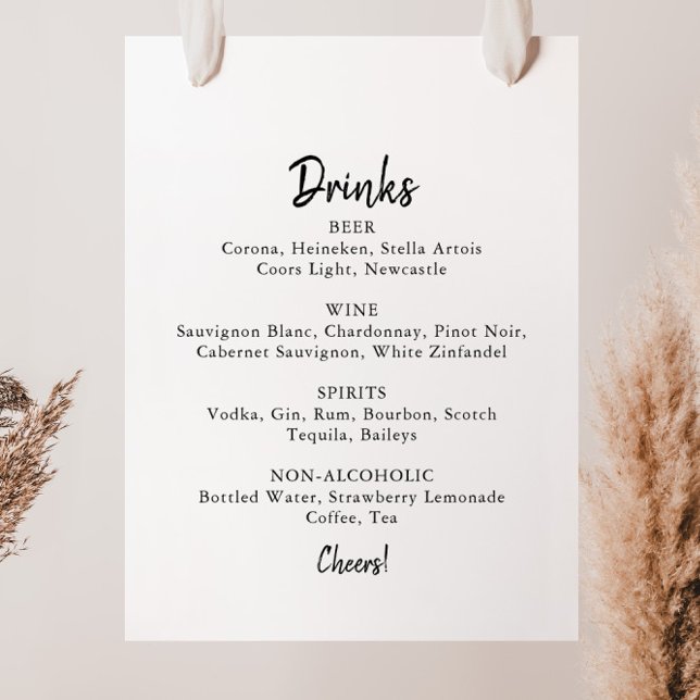 Poster Sinal de Menu de Bebidas de Casamento Moderno (Criador carregado)