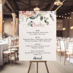 Poster Sinal de Menu de Bebidas de Casamento Rosa Empoeir
