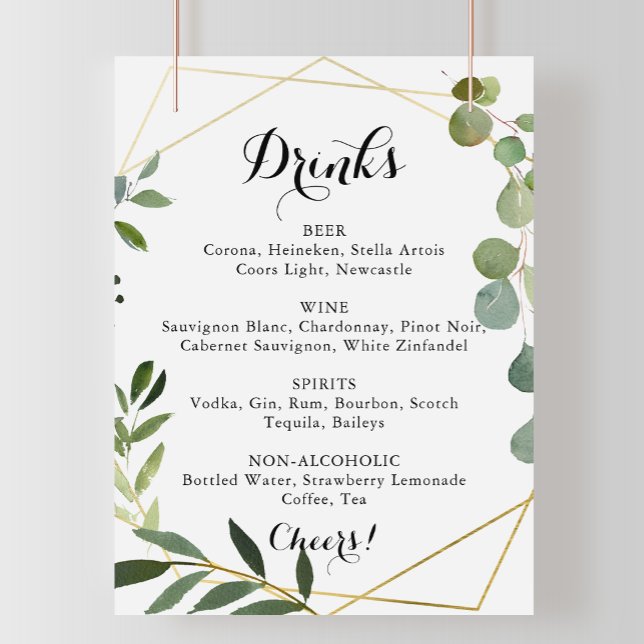 Poster Sinal de Menu de Bebidas de Casamento Tropical Dou (Criador carregado)
