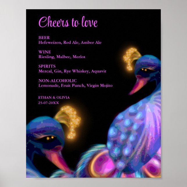 Poster Sinal de menu de bebidas de Pacock Jewel Tones (Frente)