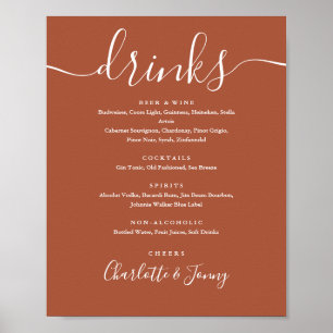 Poster Sinal de Menu de Bebidas em Script Terracota