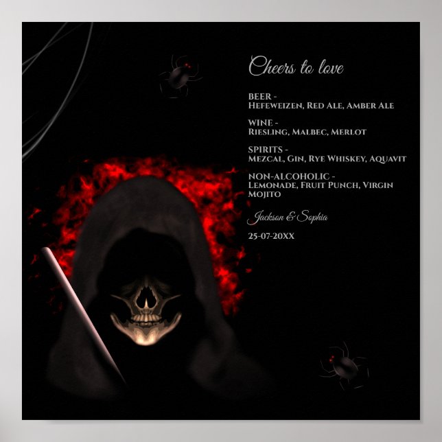 Poster Sinal de menu de bebidas góticas com alma escura e (Frente)