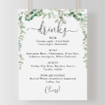 Poster Sinal de Menu de Bebidas Nuptivas de Eucalipto Min<br><div class="desc">Este cartaz minimalista de bebidas de eucalipto é perfeito para um casamento moderno. O design apresenta galhos e folhas botânicas elegantes e desenhadas a aquarela,  desenhadas à mão,  adornando quadros geométricos.</div>