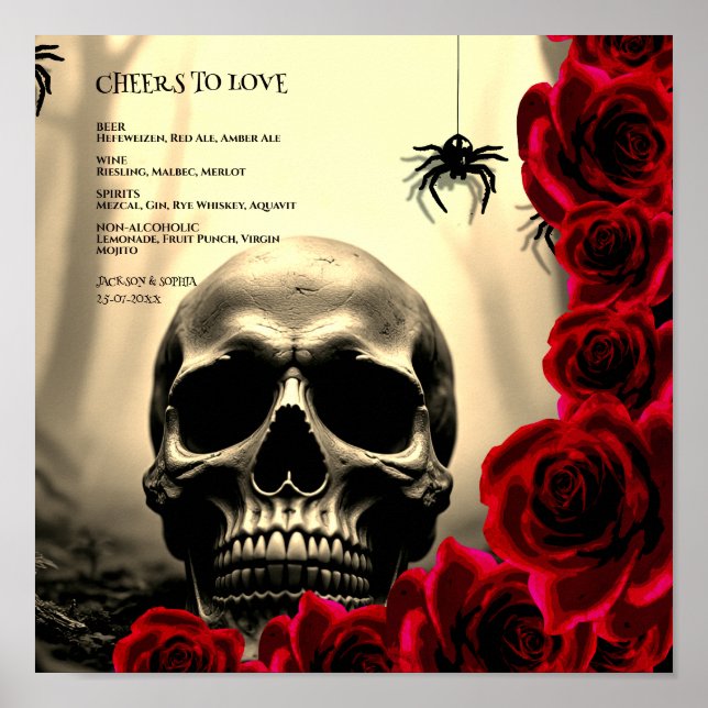 Poster Sinal de Menu de Bebidas Vermelho Gótico de Hallow (Frente)