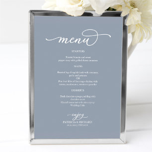 Poster Sinal de Menu de Casamento Azul Dusty Script Chic