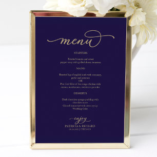 Poster Sinal de Menu de Casamento Azul Marinho Roteiro Do