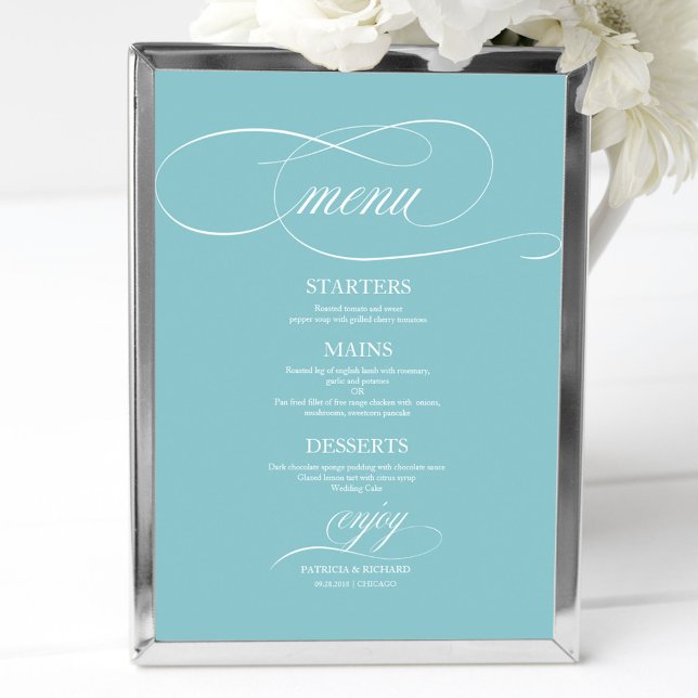 Poster Sinal de Menu de Casamento Azul Purista Simples El (Criador carregado)