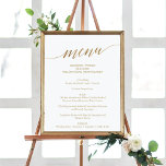 Poster Sinal de Menu de Casamento de Caligrafia Dourada E<br><div class="desc">Este simples cartaz de casamento da caligrafia dourada é perfeito para um casamento simples. A design neutra apresenta uma poster minimalista decorada com tipografia falsa de ouro romântica e caprichosa. Personalize o sinal com suas opções de menu, nomes, data do casamento e local. Nota: Este design não apresenta folha de...</div>