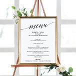 Poster Sinal de Menu de Casamento de Caligrafia Negra Ele<br><div class="desc">Este simples cartaz de cardápio preto de caligrafia é perfeito para um casamento simples. A design neutra apresenta uma poster minimalista decorada com tipografia romântica e caprichosa. Personalize o sinal com suas opções de menu,  nomes,  data do casamento e local.</div>