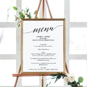 Poster Sinal de Menu de Casamento de Caligrafia Negra Ele