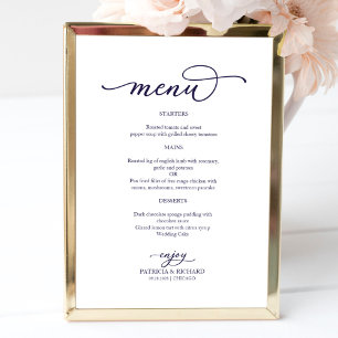 Poster Sinal de Menu de Casamento de Script Azul do Elega