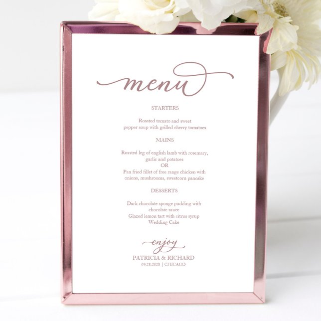 Poster Sinal de Menu de Casamento em Grafite Rosa Elegant (Criador carregado)