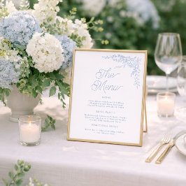 Poster Sinal de Menu de Casamento Hortênsia Azul Francês