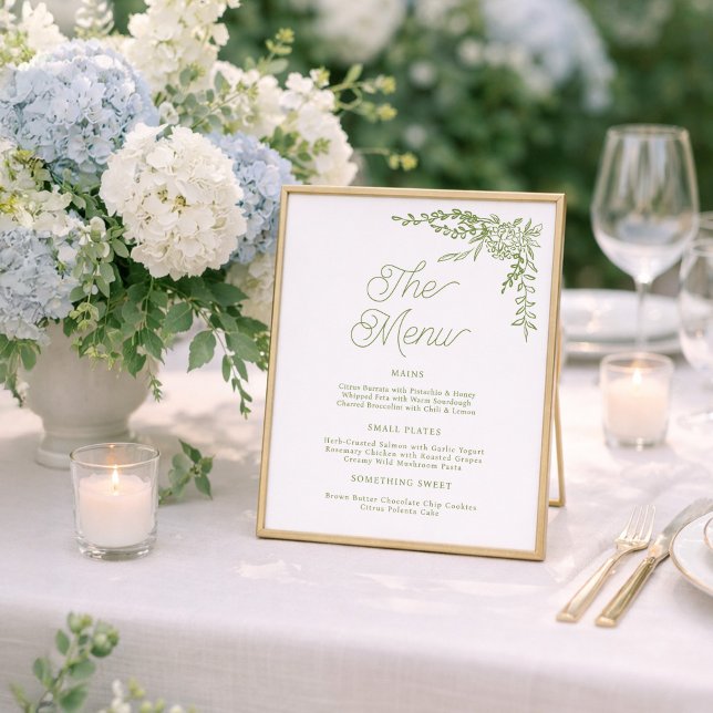 Poster Sinal de Menu de Casamento Hortênsia Verde Sálvia (Criador carregado)