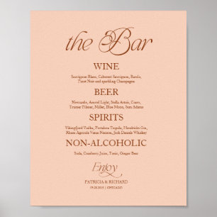 Poster Sinal de Menu de Casamento Minimalista de Pêssego 