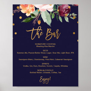 Poster Sinal de Menu de Casamento no Bar Floral de Outono