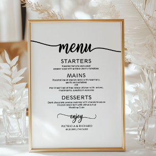 Poster Sinal de Menu de Casamento Rústico Chique Caligraf