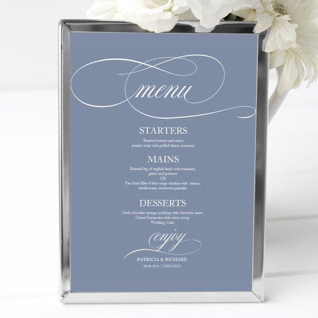 Poster Sinal de Menu de Casamento Simples Elegante Azul E (Criador carregado)