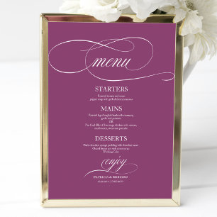 Poster Sinal de Menu de Casamento Simples Elegante Rosa C