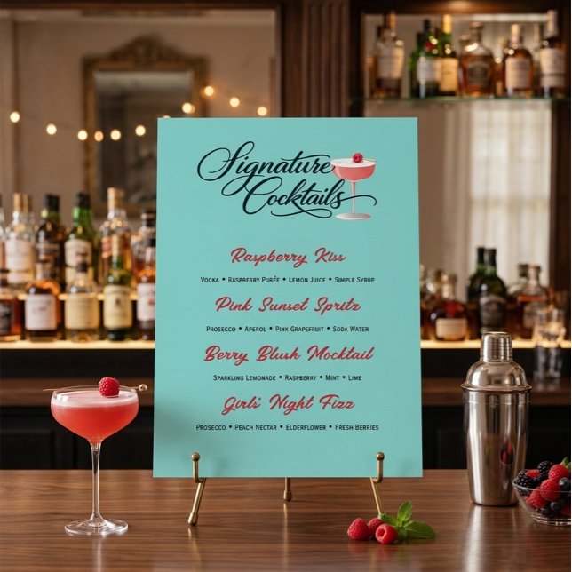 Poster Sinal de Menu de Coquetel Vibrante de Framboesa (Criador carregado)