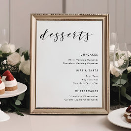 Poster Sinal de Menu de Desserts Casados de Caligrafia Mo