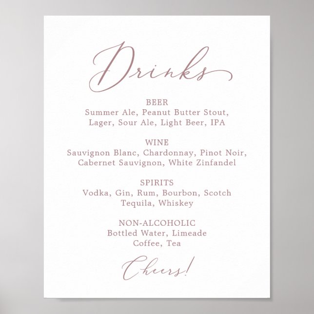 Poster Sinal de menu de drink de casamento Dourado do Del (Frente)