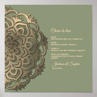Poster Sinal de Menu de Luxo Elegante em Verde Salvia e D