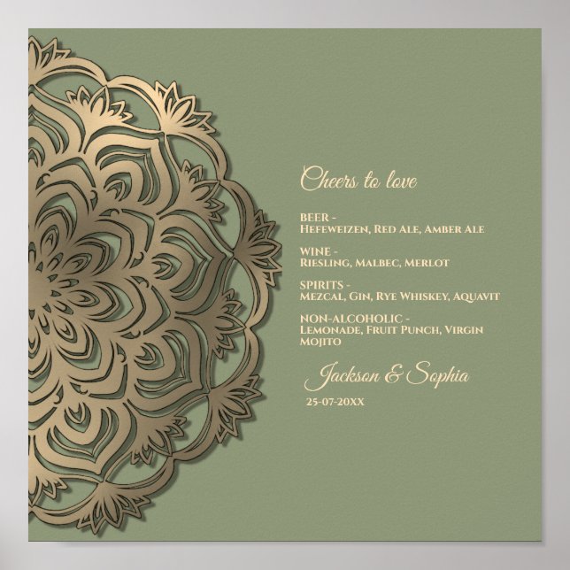 Poster Sinal de Menu de Luxo Elegante em Verde Salvia e D (Frente)