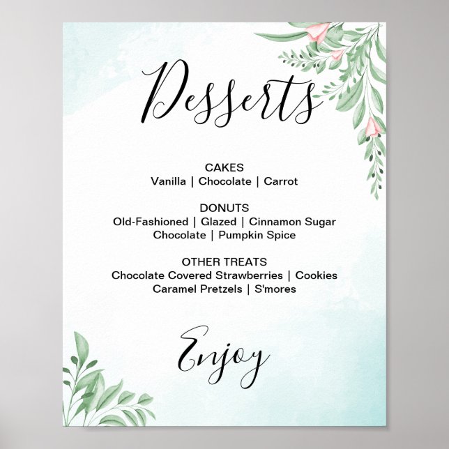 Poster Sinal de Menu de Sobremesa de Casamento em Azul Em (Frente)
