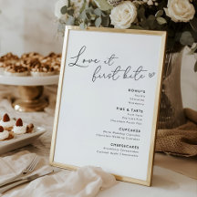 Sinal de Menu de Sobremesas de Casamento Amor à Pr
