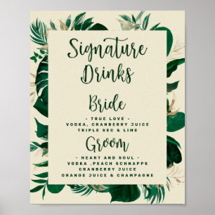 Poster Sinal de Menu do Bar de Casamento de Bebidas com A
