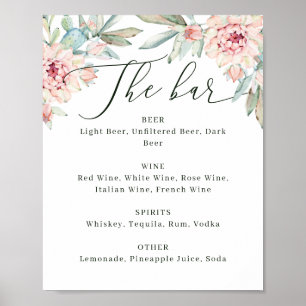 Poster Sinal de Menu do Bar de Casamento Floral. Botânica