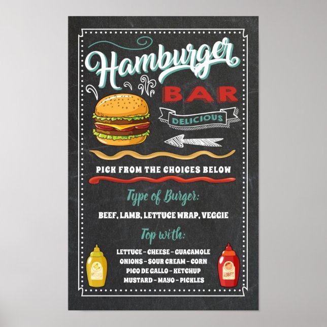 Poster Sinal de Menu do Bar de Hambúrguer para Festa (Frente)