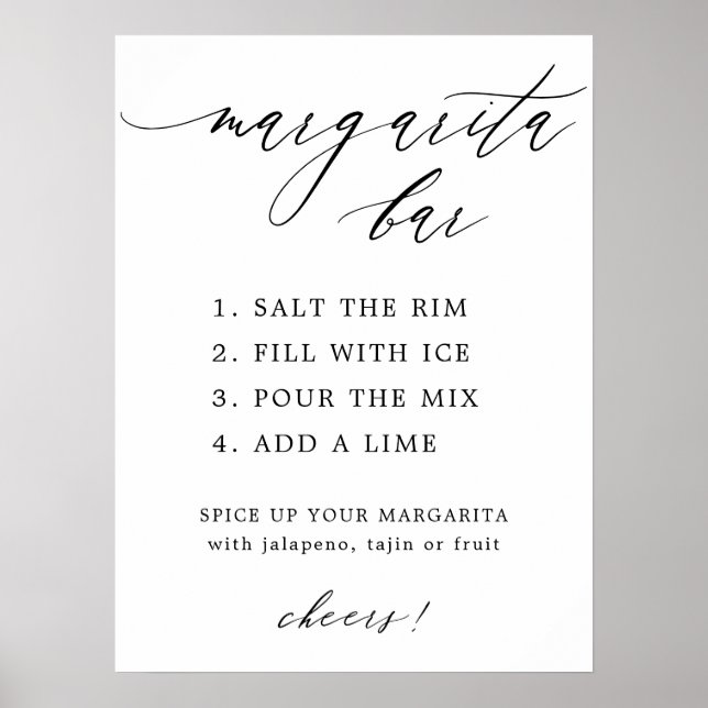 Poster Sinal de Menu do Bar de Margarita com Caligrafia S (Frente)