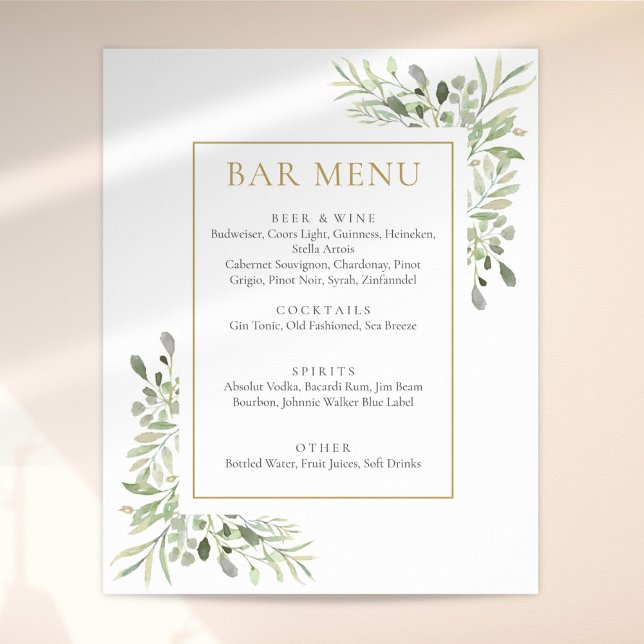 Poster Sinal de Menu do Bar de Verdura em Aquarela (Criador carregado)