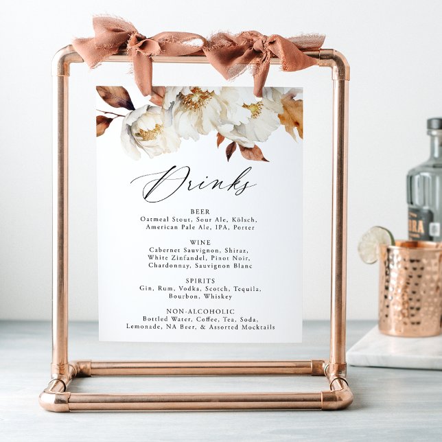 Poster Sinal de Menu Drink de Casamento Floral de outono  (Criador carregado)