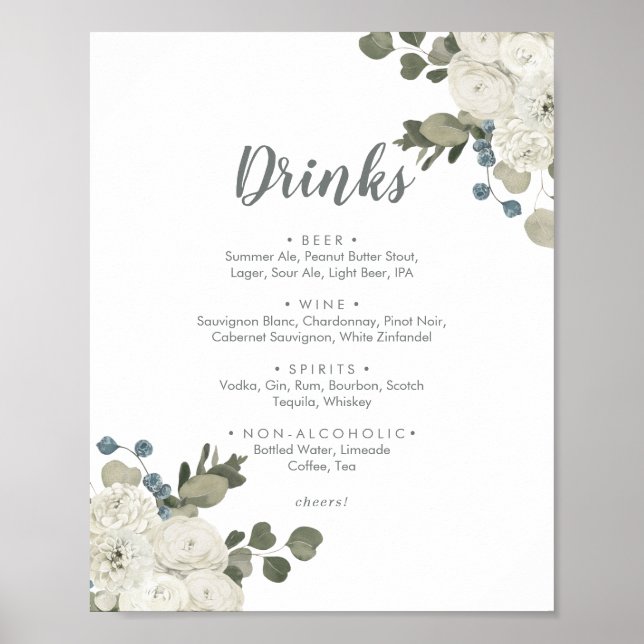 Poster Sinal de menu Drinks Florais de inverno (Frente)