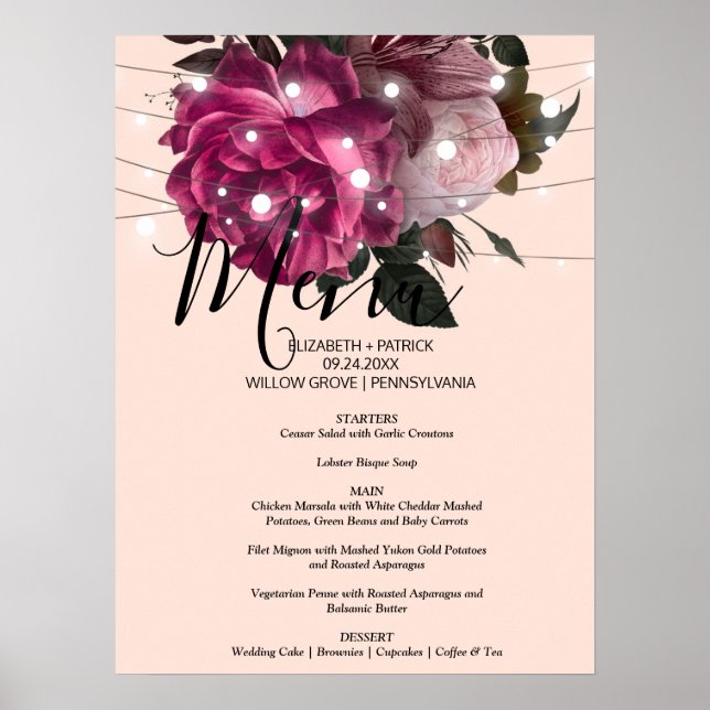 Poster Sinal de Menu Flor Burgundy (Frente)