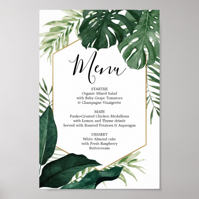 Poster Sinal de Menu Monstera Tropical ou Sinal de Menu d (Frente)