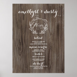 Poster Sinal de Menu Rustic Wedding - Aparência Wooden