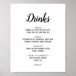 Poster Sinal de Menu Simples de Bebidas Casamentosas Mini
