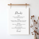 Poster Sinal de Menu Simples de Bebidas Casamentosas Mini<br><div class="desc">Este simples cartaz minimalista de bebida de casamento é perfeito para um casamento moderno. O design simples e elegante apresenta a tipografia de scripts clássicos e ricos em preto e branco.</div>