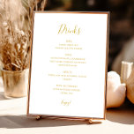 Poster Sinal de Menu Simples Elegante de Bebidas Douradas<br><div class="desc">Este simples cartaz de cardápio de bebidas de ouro é perfeito para o seu casamento moderno minimalista de branco e ouro. O design apresenta fonte mínima de ouro contemporâneo acompanhada de caligrafia formal. Mantenha-o como está,  ou escolha personalizá-lo com seu próprio trabalho de arte ou fotos!</div>